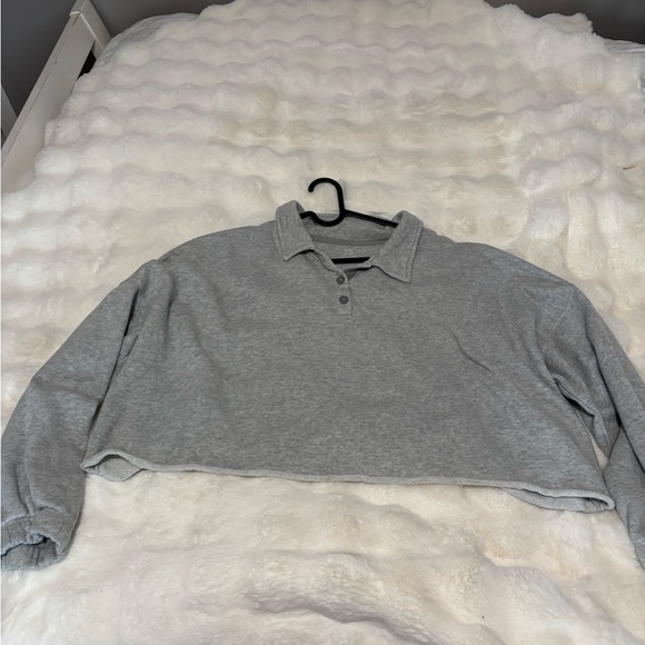 Aerie Heather Gray Cropped Polo Sweatshirt - Picture 2 of 2